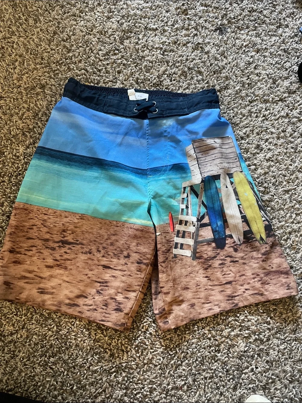wonder nation Blue, Tan and Yellow Boys' Lifeguard Tower Swim Trunks